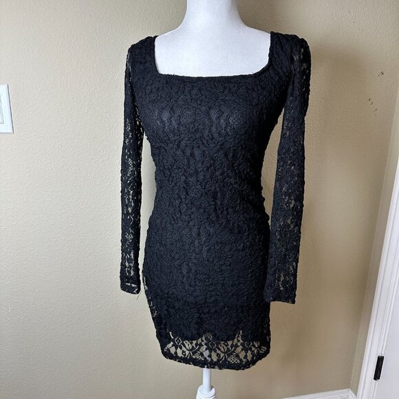URBAN OUTFITTERS Black Stretch Lace Long Sleeve Body Con - XS - Picture 2 of 7